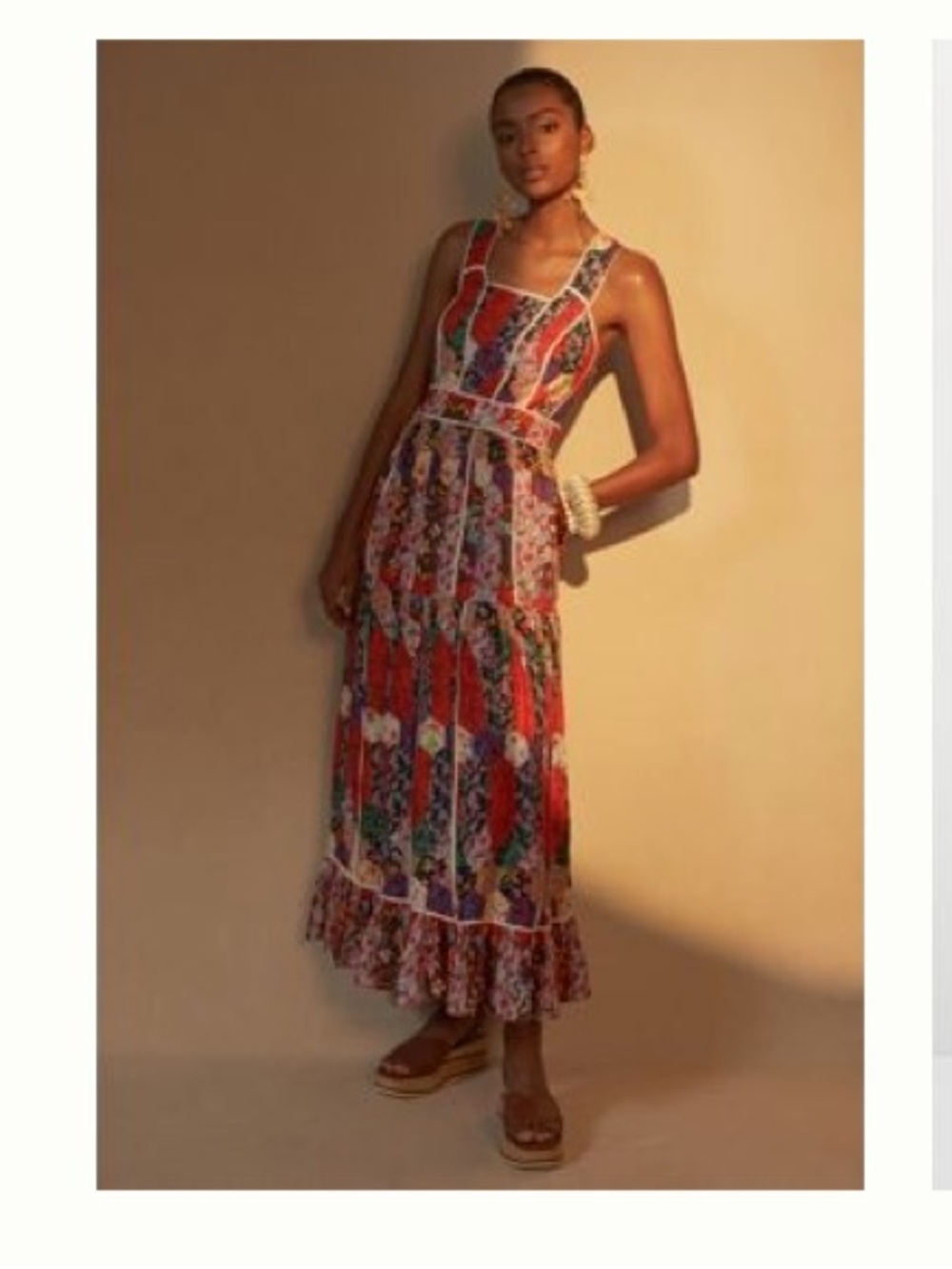 Anthropologie Floral Patchwork Red Maxi Dress with Piping